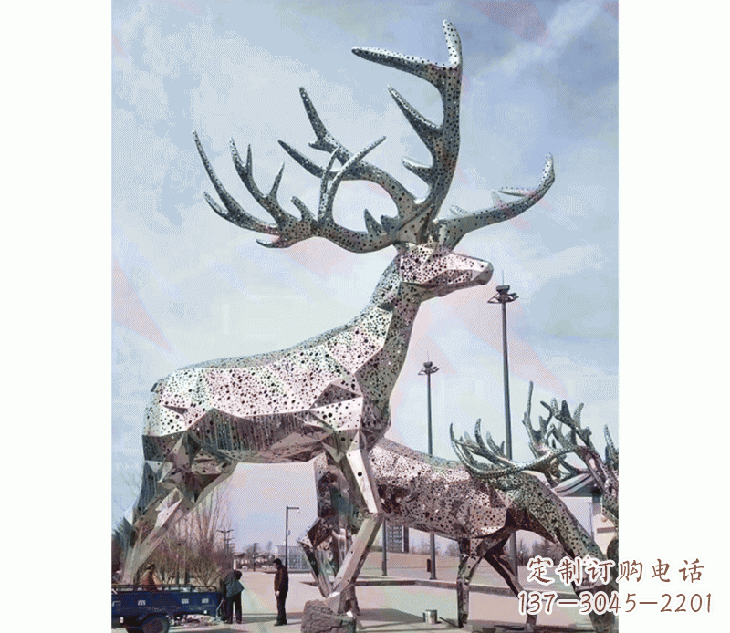 重庆大型不锈钢梅花鹿摆件雕塑