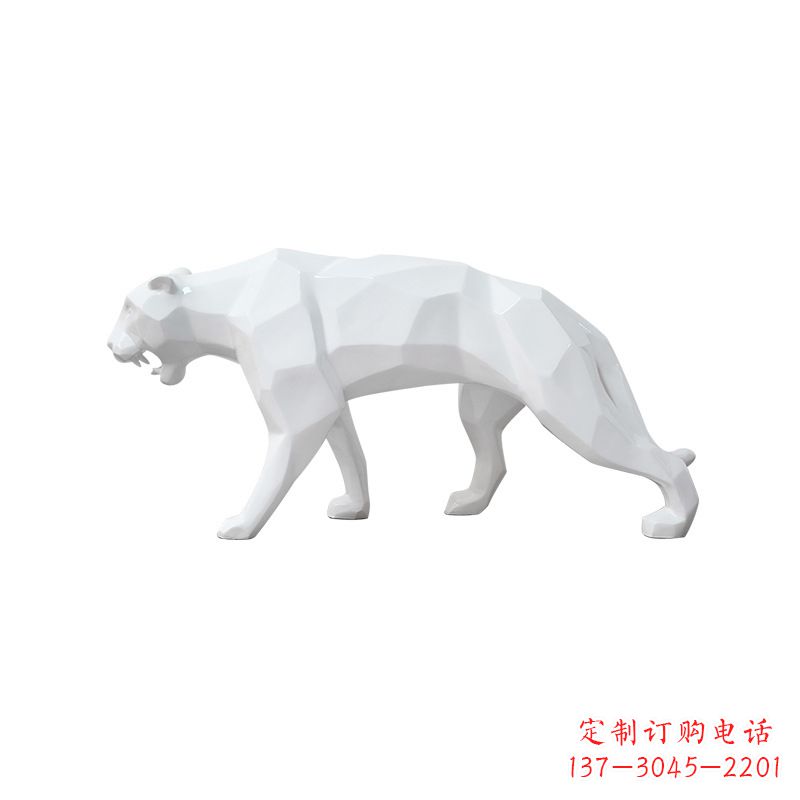 重庆白色几何面抽象豹子玻璃钢雕塑