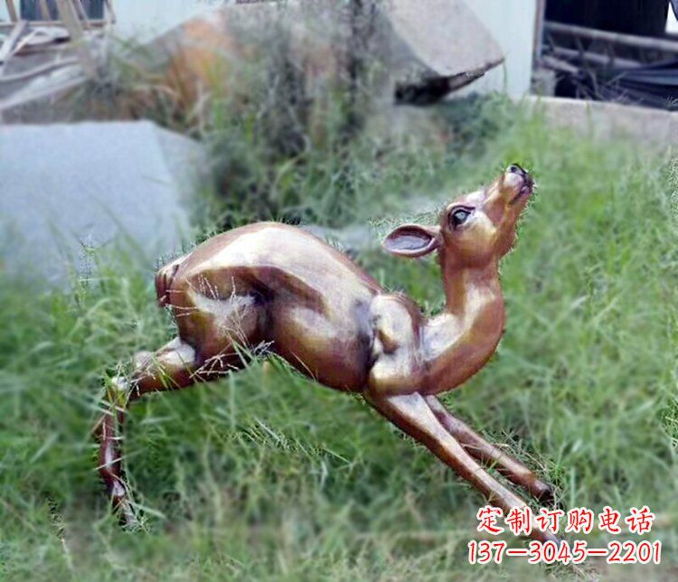 重庆奔跑的小鹿公园玻璃钢仿铜动物摆件