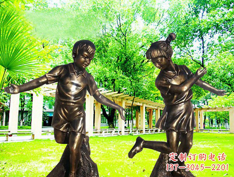 重庆编花篮人物公园校园儿童玻璃钢仿铜雕塑