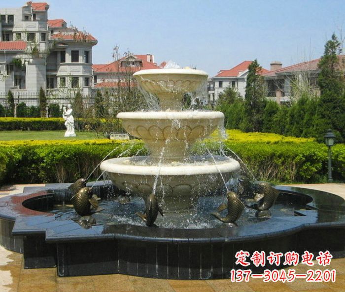 重庆别墅景观多层鲤鱼喷泉石雕
