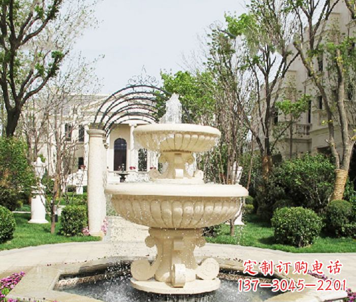 重庆精致现代别墅景观汉白玉喷泉石雕