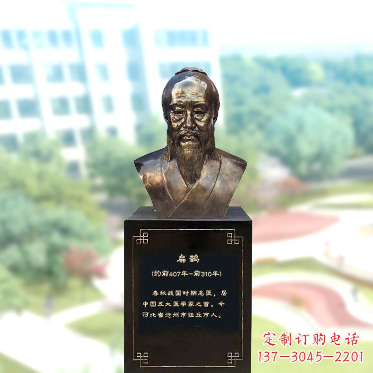 重庆玻璃钢扁鹊头像雕塑-仿铜历史名人著名医生半身像雕塑
