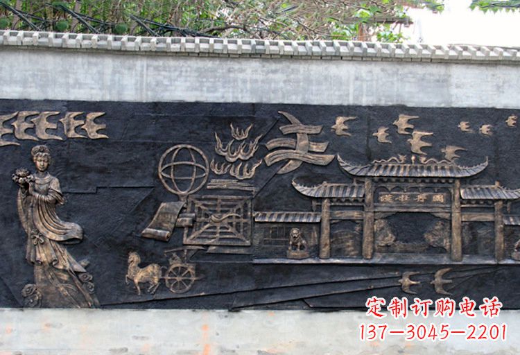 重庆玻璃钢仿铜“汉牡丹图”浮雕墙壁画