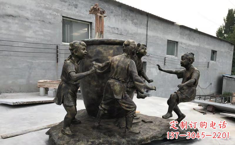 重庆玻璃钢仿铜古代寓言故事司马光砸缸雕塑