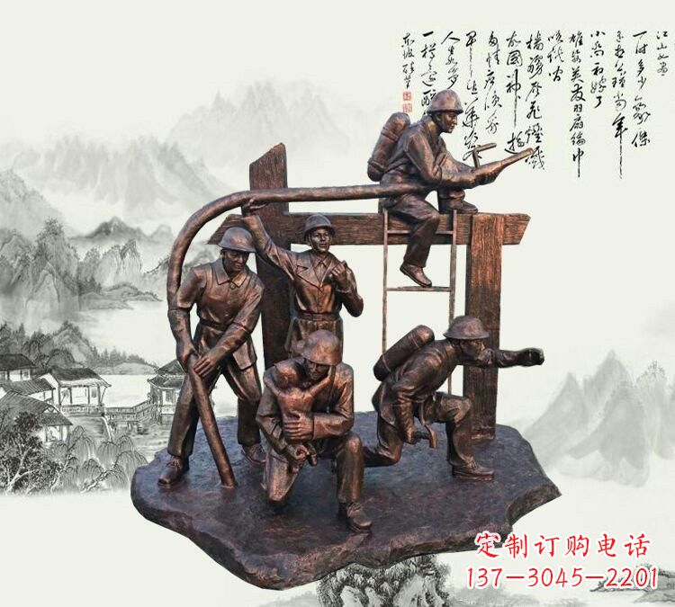 重庆玻璃钢仿铜消防员雕塑传承英雄豪情