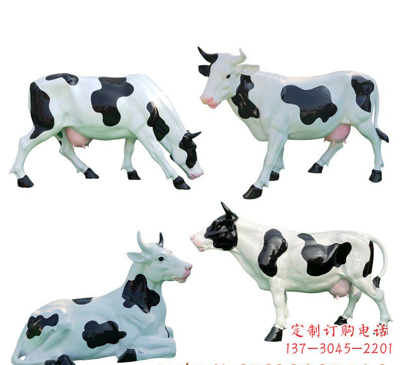 重庆玻璃钢仿真奶牛组雕