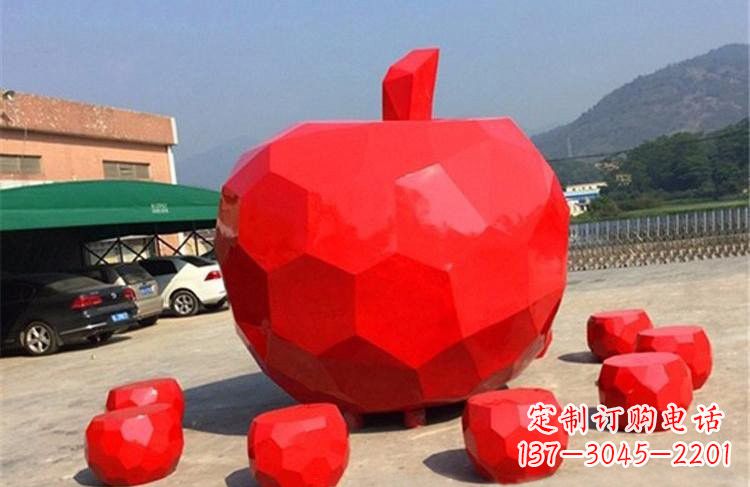 重庆玻璃钢公园彩绘几何苹果雕塑艺术精美绝伦