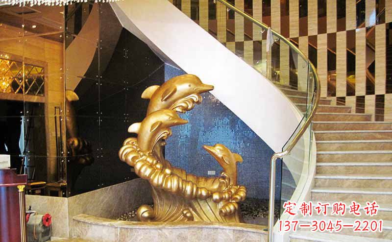 重庆玻璃钢海豚仿铜动物雕塑