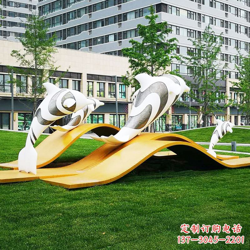 重庆玻璃钢海豚景观雕塑精致的城市动物雕塑
