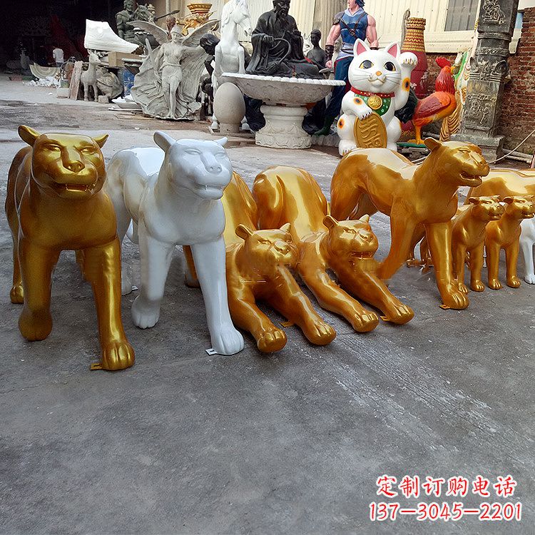重庆玻璃钢金钱豹雕塑,定制精美动物雕塑摆件