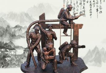重庆玻璃钢仿铜消防员雕塑传承英雄豪情