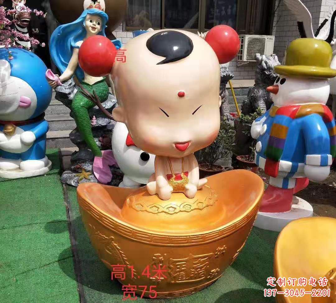 重庆玻璃钢元宝娃娃雕塑招财进宝