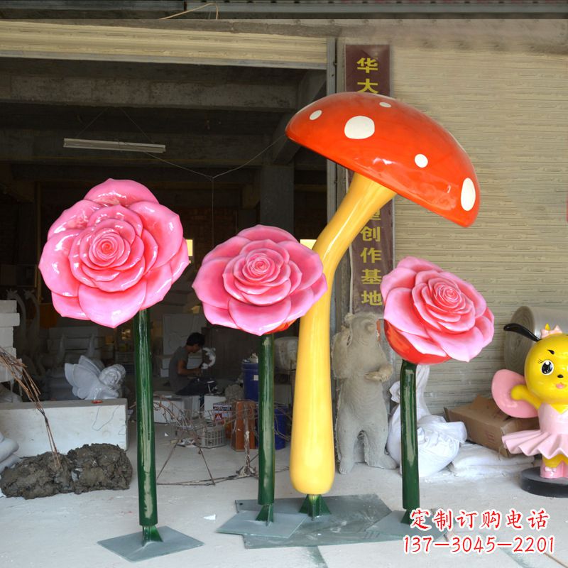 重庆玫瑰之美玻璃钢玫瑰雕塑