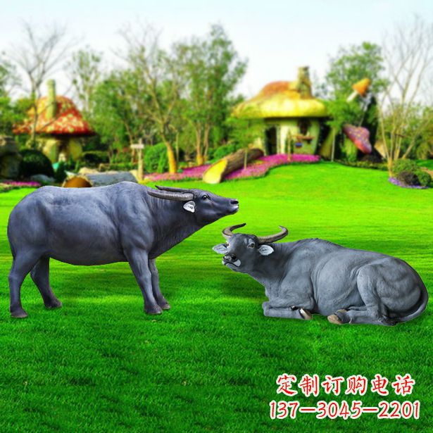重庆玻璃钢水牛雕塑-农场农家院仿真动物摆件