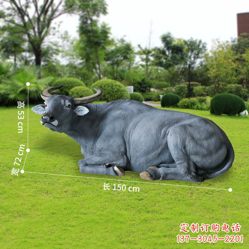 重庆玻璃钢卧姿水牛雕塑——给人以宁静自然的感受