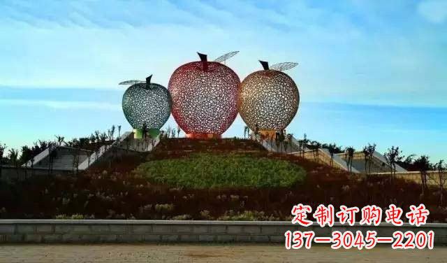 重庆不锈钢城市彩色镂空苹果雕塑