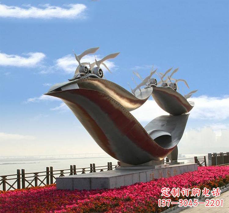 重庆不锈钢城市抽象船和海鸥雕塑