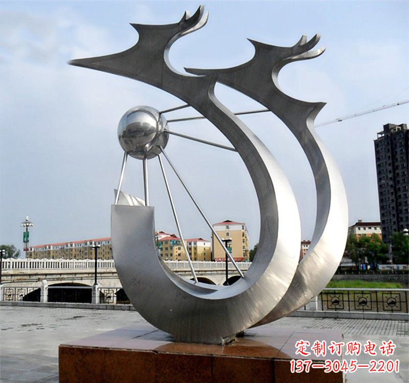 重庆不锈钢城市抽象双龙戏珠雕塑