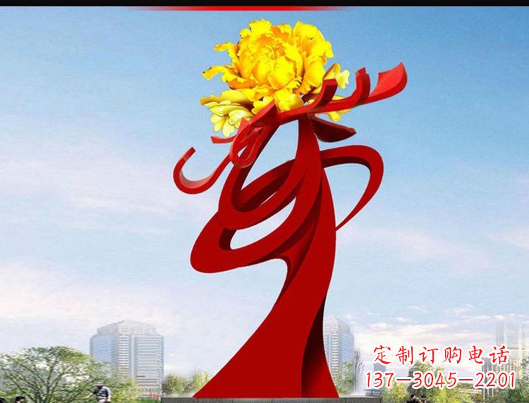 重庆不锈钢城市大型牡丹花雕塑
