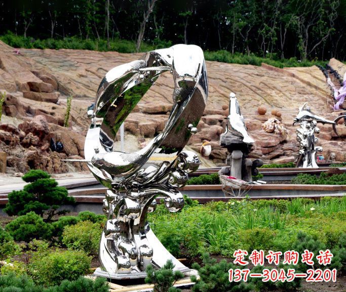 重庆不锈钢抽象海豚雕塑 (2)