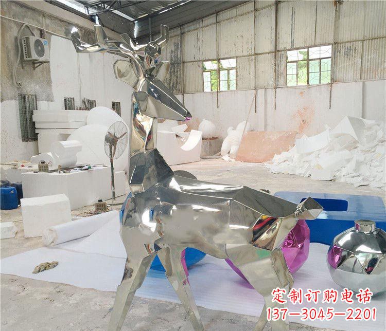 重庆不锈钢抽象几何梅花鹿动物雕塑