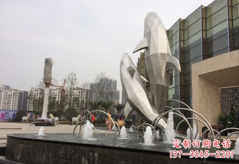 重庆不锈钢抽象块面海豚雕塑