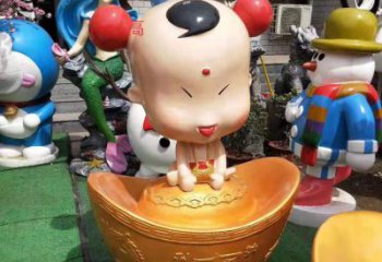 重庆玻璃钢元宝娃娃雕塑招财进宝