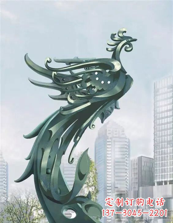 重庆不锈钢大型凤凰雕塑美丽而神秘