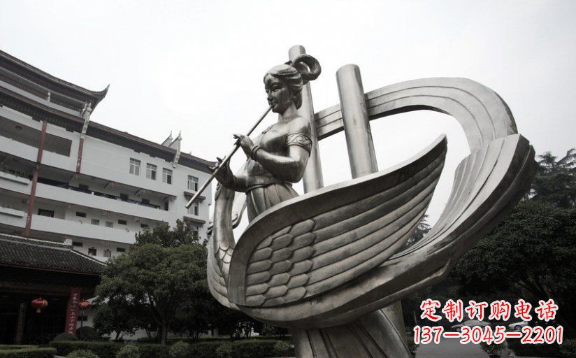重庆古典美女不锈钢吹笛子雕塑