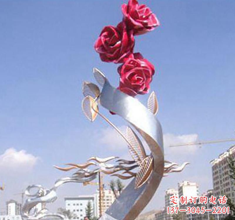 重庆不锈钢玫瑰雕塑,点缀广场景观