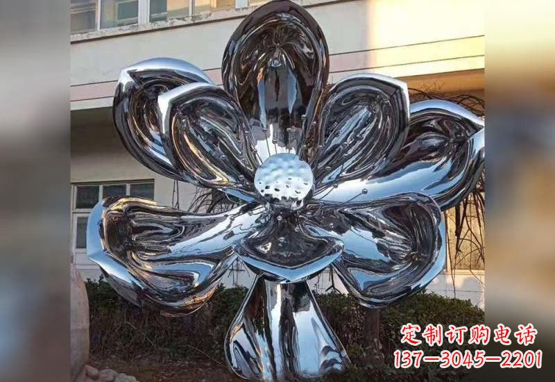 重庆不锈钢广场镜面莲花雕塑精美外形,传承佛教文化