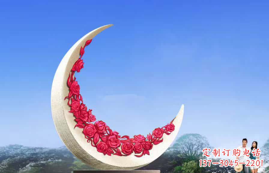 重庆不锈钢广场月亮雕塑月光下的璀璨美景