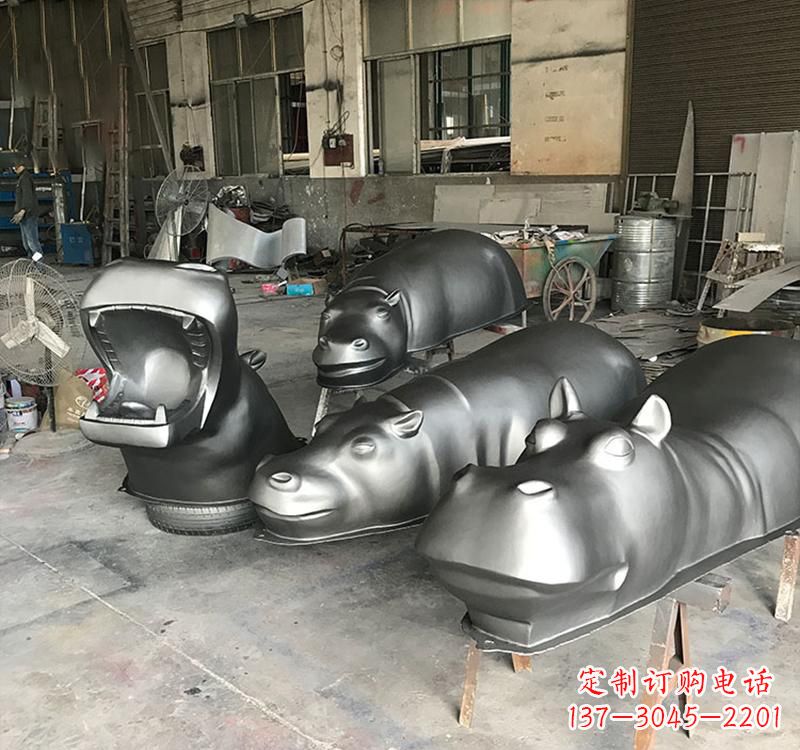 重庆静态之美22英寸不锈钢河马雕塑