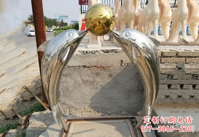 重庆不锈钢海豚顶球雕塑