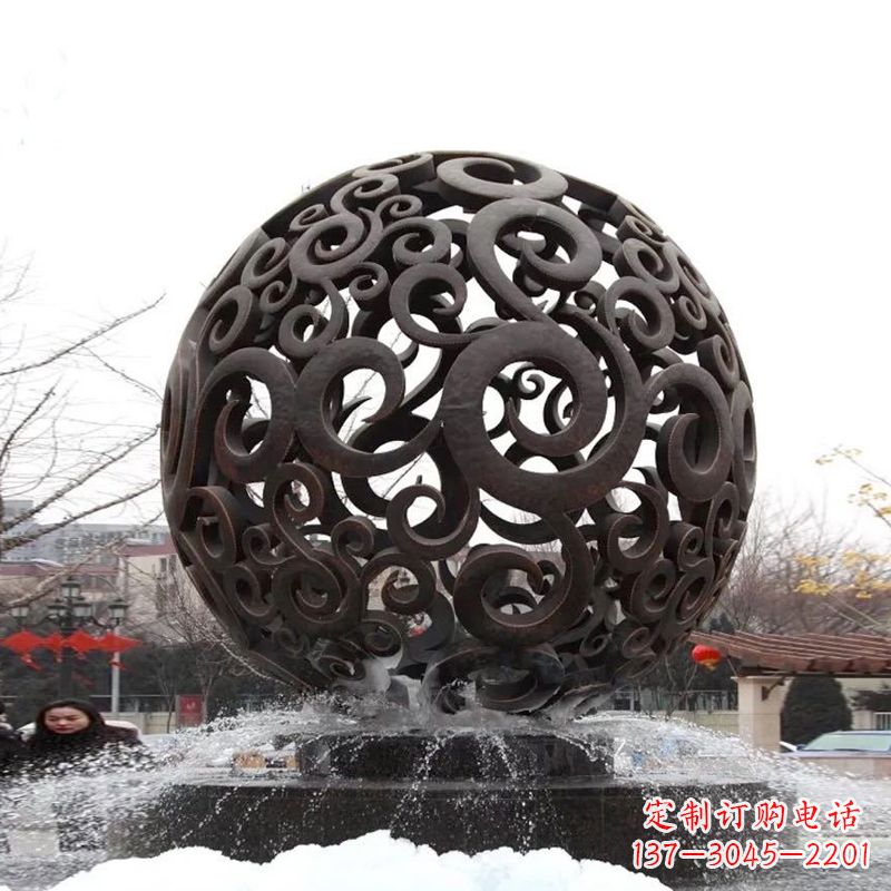 重庆不锈钢镂空球水景喷泉雕塑