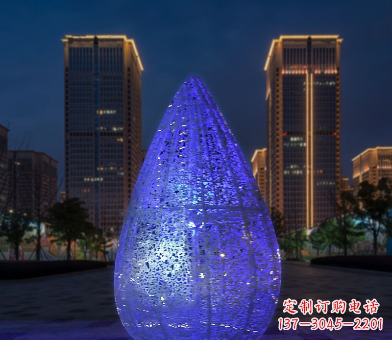 重庆不锈钢小区照明美轮美奂的水滴雕塑