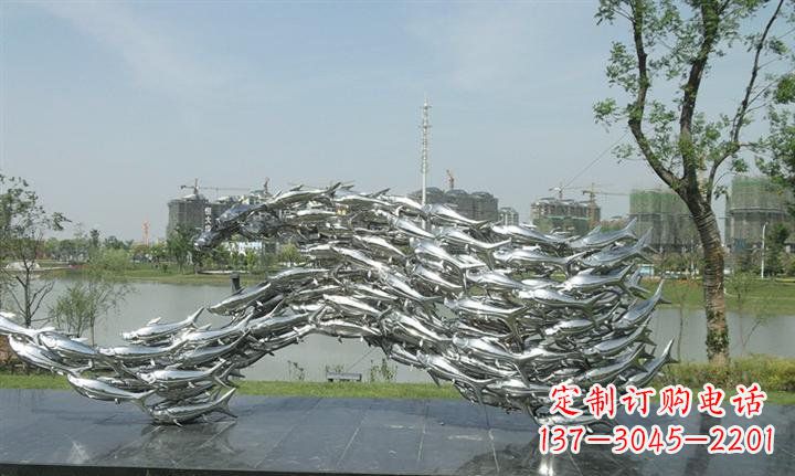 重庆精美动物雕塑点缀不锈钢鱼群公园