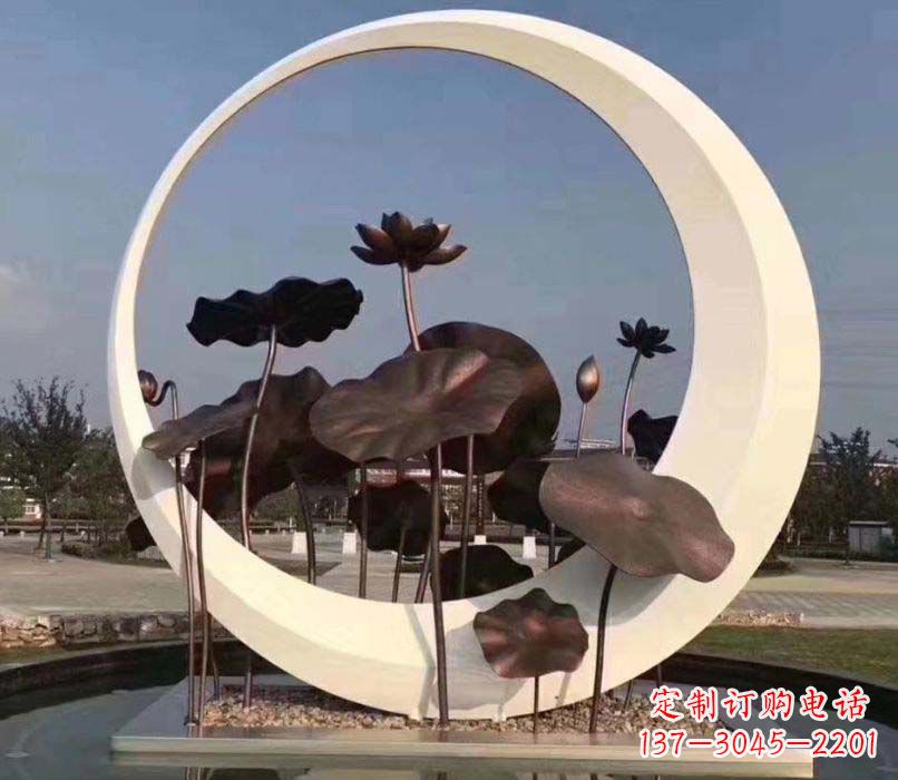 重庆环绕荷香不锈钢圆环雕塑