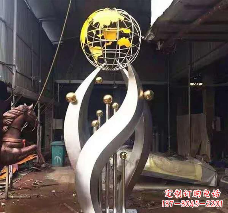 重庆不锈钢转动地球仪雕塑——传承地球文明