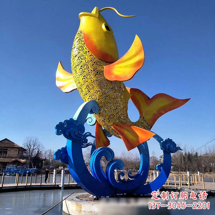 重庆不锈钢鱼跃喷泉雕塑色彩斑斓的水景美景