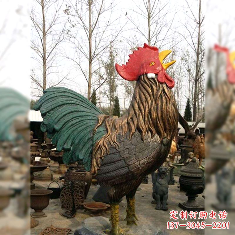 重庆彩绘铜雕公鸡生肖动物雕塑