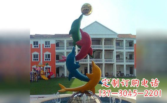 重庆彩色不锈钢海豚雕塑海洋动物景观标识