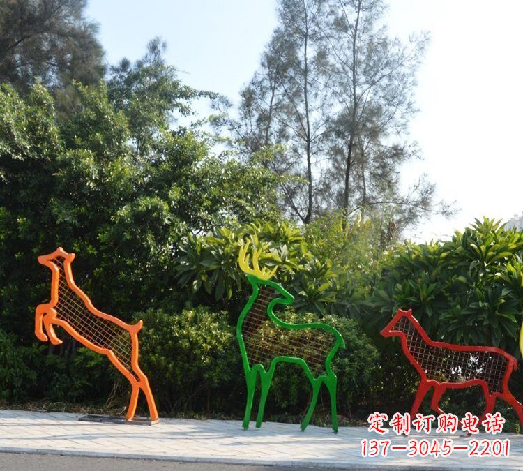 重庆彩色不锈钢剪影梅花鹿雕塑