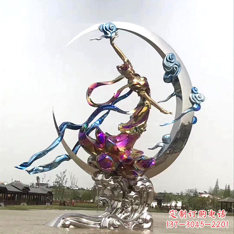 重庆中国古代神话传说中的嫦娥奔月不锈钢雕塑景观
