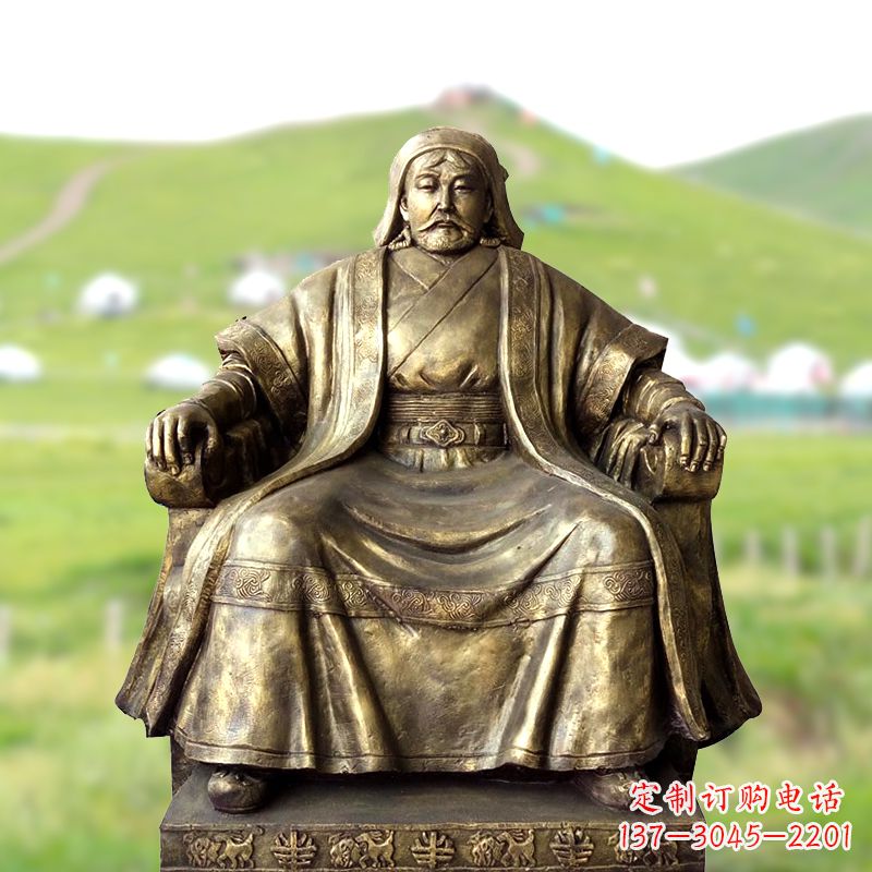 重庆成吉思汗玻璃钢雕塑-仿铜坐姿铁木真雕像