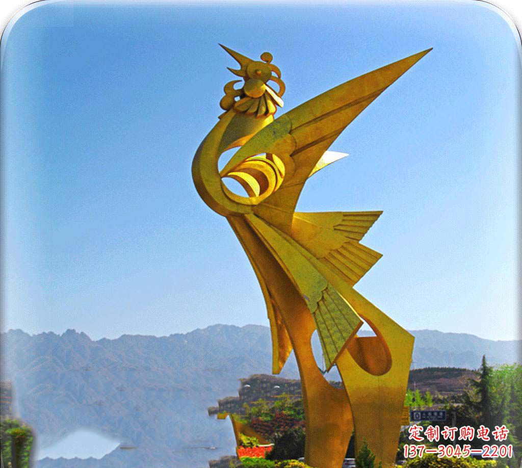 重庆城市不锈钢展翅的凤凰景观雕塑