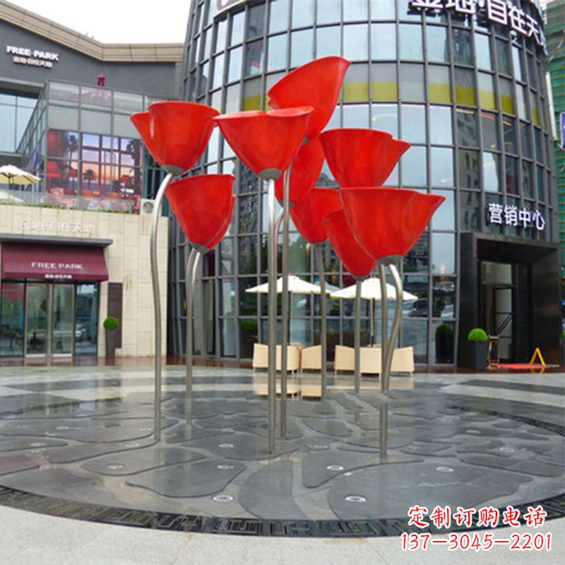 重庆城市广场不锈钢玫瑰花户外景观锻造花雕塑