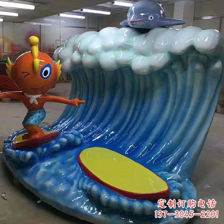 重庆冲浪玻璃钢海豚雕塑