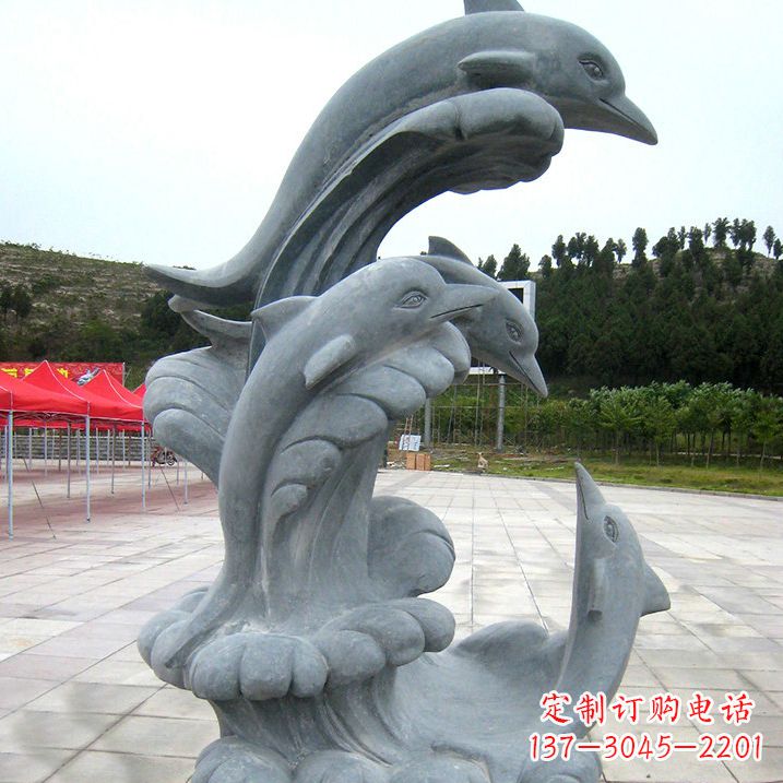 重庆冲浪海豚大理石雕塑